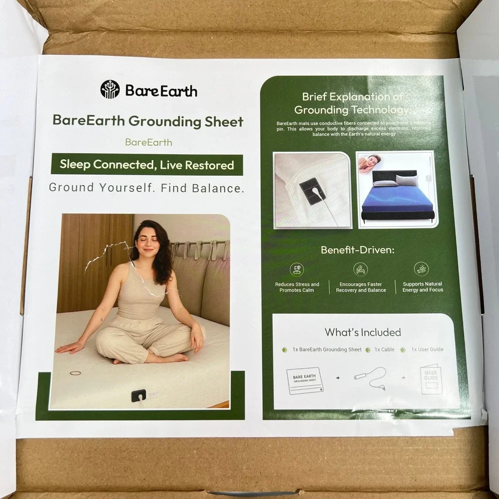 BareEarth Grounding Sheet Queen White Kit 10% Silver Cotton Earthing Bedding